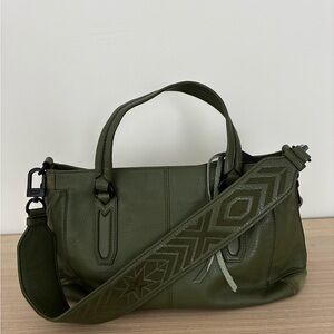 Aimee Kestenberg Olive Army Green Leather Satchel with Embroidered Strap